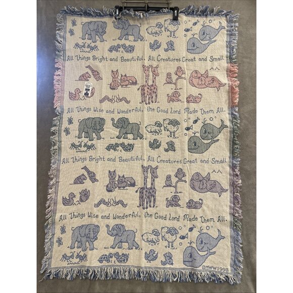 NWT Vintage‎ MMW 1993 Animal Motif Woven Throw All Things Bright & Beautiful 47” - Picture 1 of 11